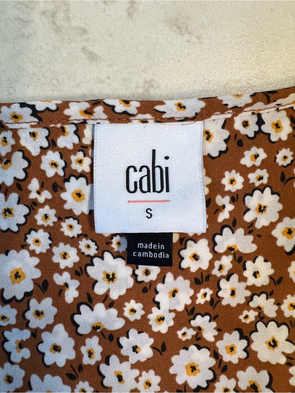 CAbi Brown Floral Lark Racer Back Tank Top, Button Up, Style #4358 - Picture 5 of 11